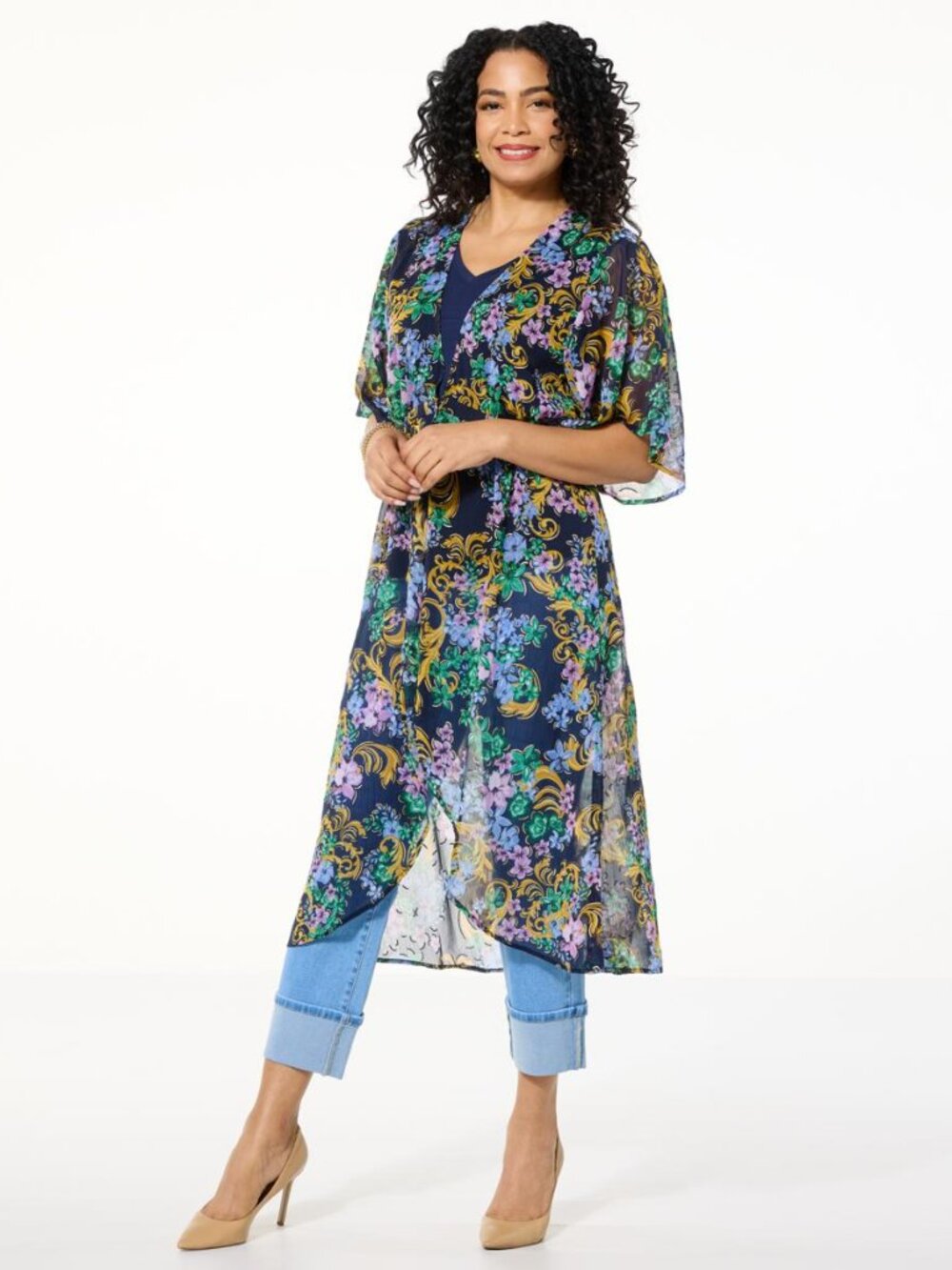 IMAN Global Chic Printed Woven Duster Cardigan - Size: XL - NIP